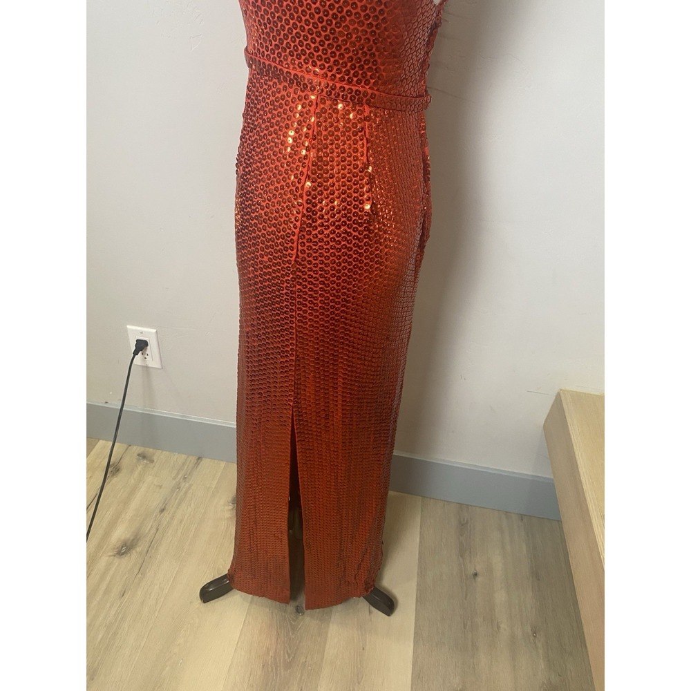 VTG 70's Red Sequined Fitted Halter Gown Dress S Women's Party Formal Cocktail - Picture 3 of 13